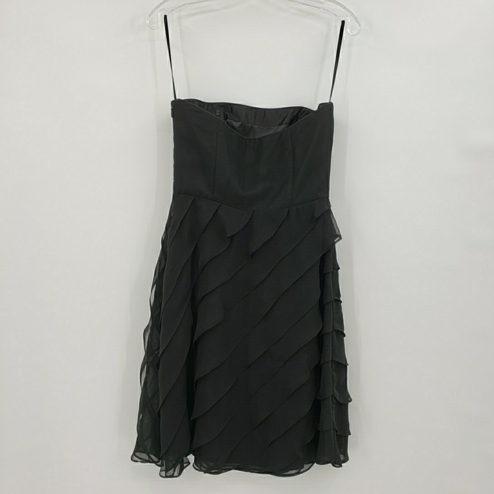 White House Black Market Strapless Black Ruffle Dress - Picture 4 of 9